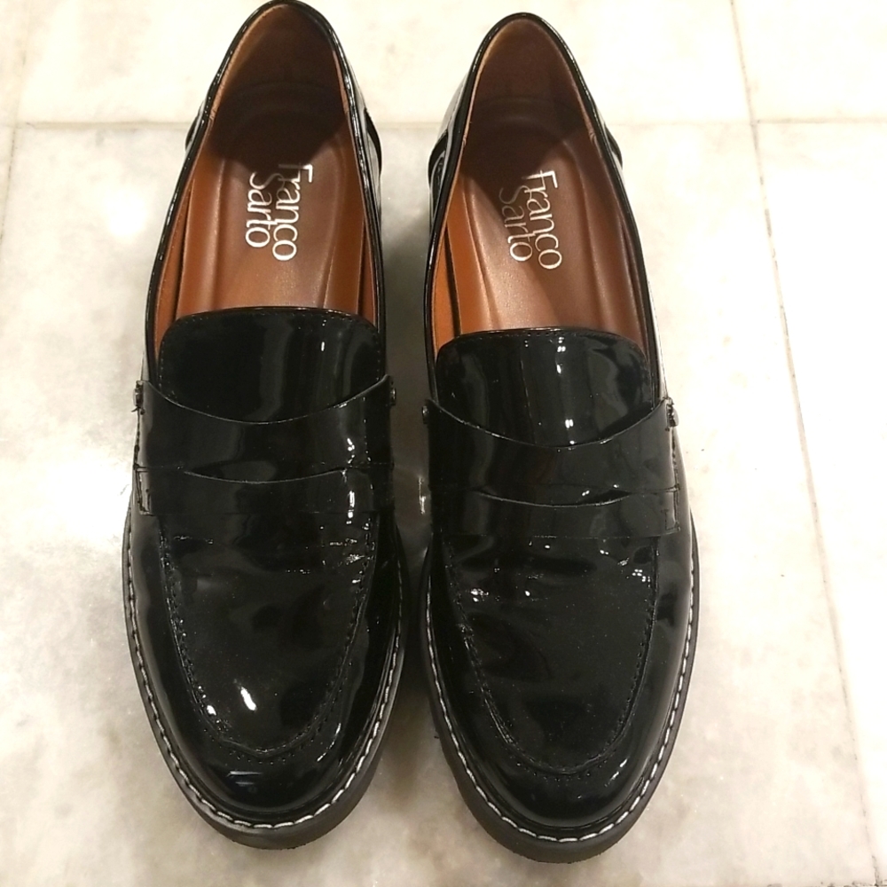 Franco Sarto Black Patent Loafers Cassandra Size 9